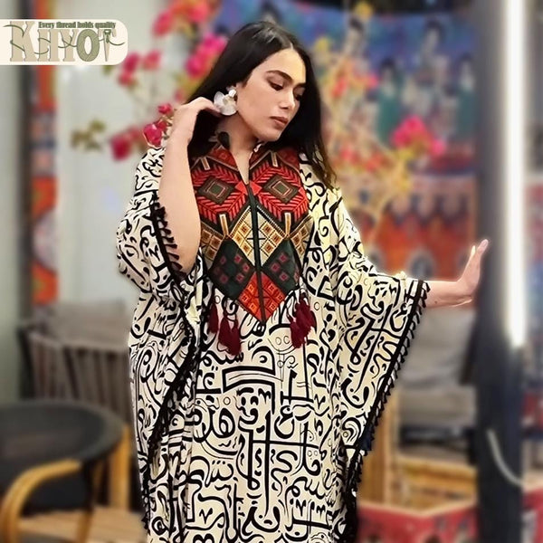 Elegant Embroidered Moroccan Kaftan Gown – Free Size Traditional Farasha Abaya with With Inner Belt for Special Occasions | Luxurious