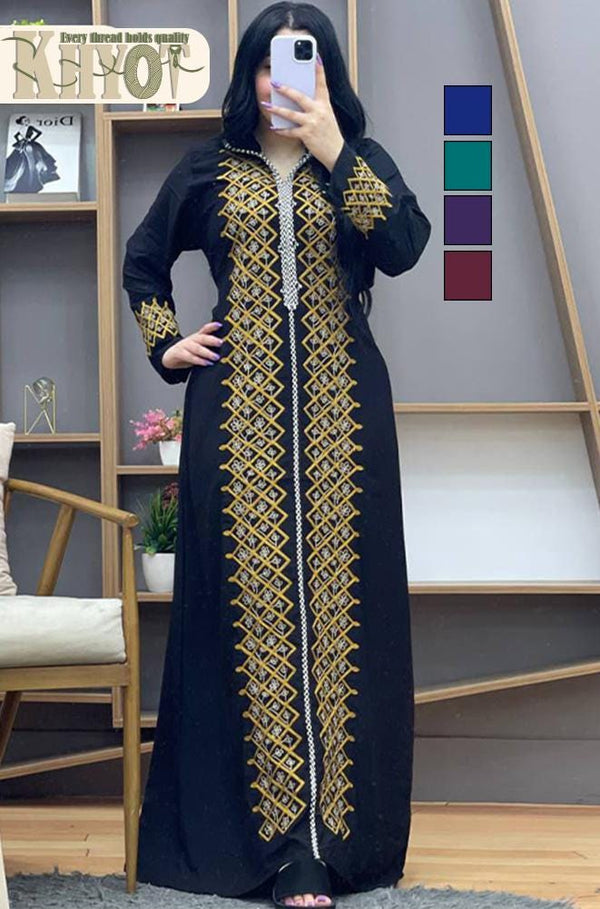 Embroidered women Cotton Kaftan Abaya floral Dress Hooded Boho Home Dress Modest gatherings Abayas Women's Outfit, Gifts for her