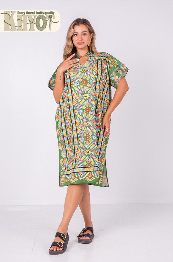 Handcrafted Bohemian Short Kaftan Dress Lightweight Boho Loungewear Special Occasions women Cotton Caftan Abaya Short knee Dress gatherings