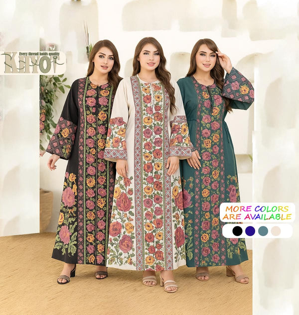 Bohemian women Cotton Kaftan Abaya floral Dress with Belt Boho Summer Dress Modest gatherings Abayas Women's Outfit, Gifts for her