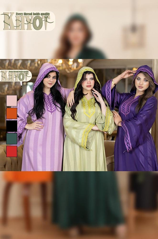 Bohemian women Hooded Cotton Kaftan Abaya Stripped Dress with Belt Boho Summer Dress Modest gatherings Abayas Women's Outfit, Gifts for her