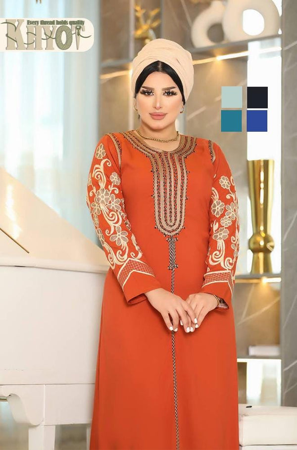 Bohemian women Cotton Kaftan Abaya floral Dress with Belt Boho Summer Dress Modest gatherings Abayas Women's Outfit, Gifts for her