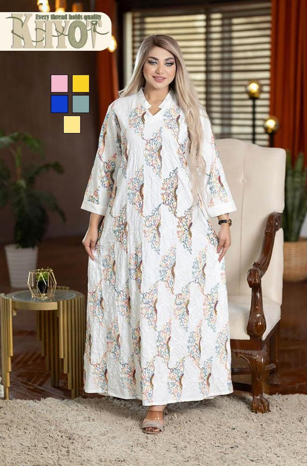 Bohemian women Cotton Kaftan Abaya floral Dress with Belt Boho Summer Dress Modest gatherings Abayas Women's Outfit, Gifts for her