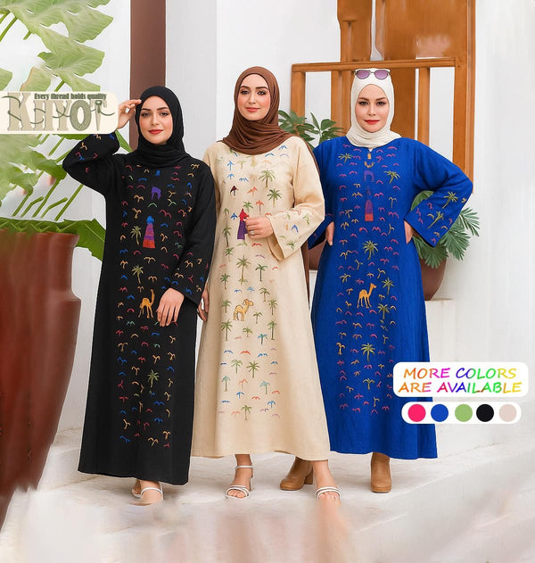 Embroidered Abaya Kaftan Dress,  Modest Long Sleeve Summer Dress Boho Handmade Kaftan Ethnic Embroidery Modest Wear for Ramadan, Eid, Gifts